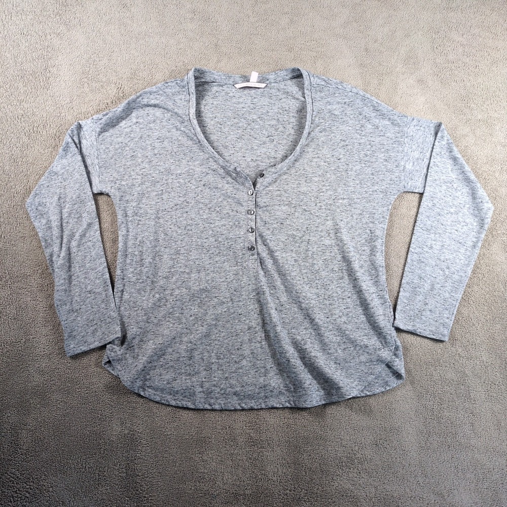 Victoria's Secret Pajama Top Womens XS Heather Gray Sleepwear Casual Henley Neck